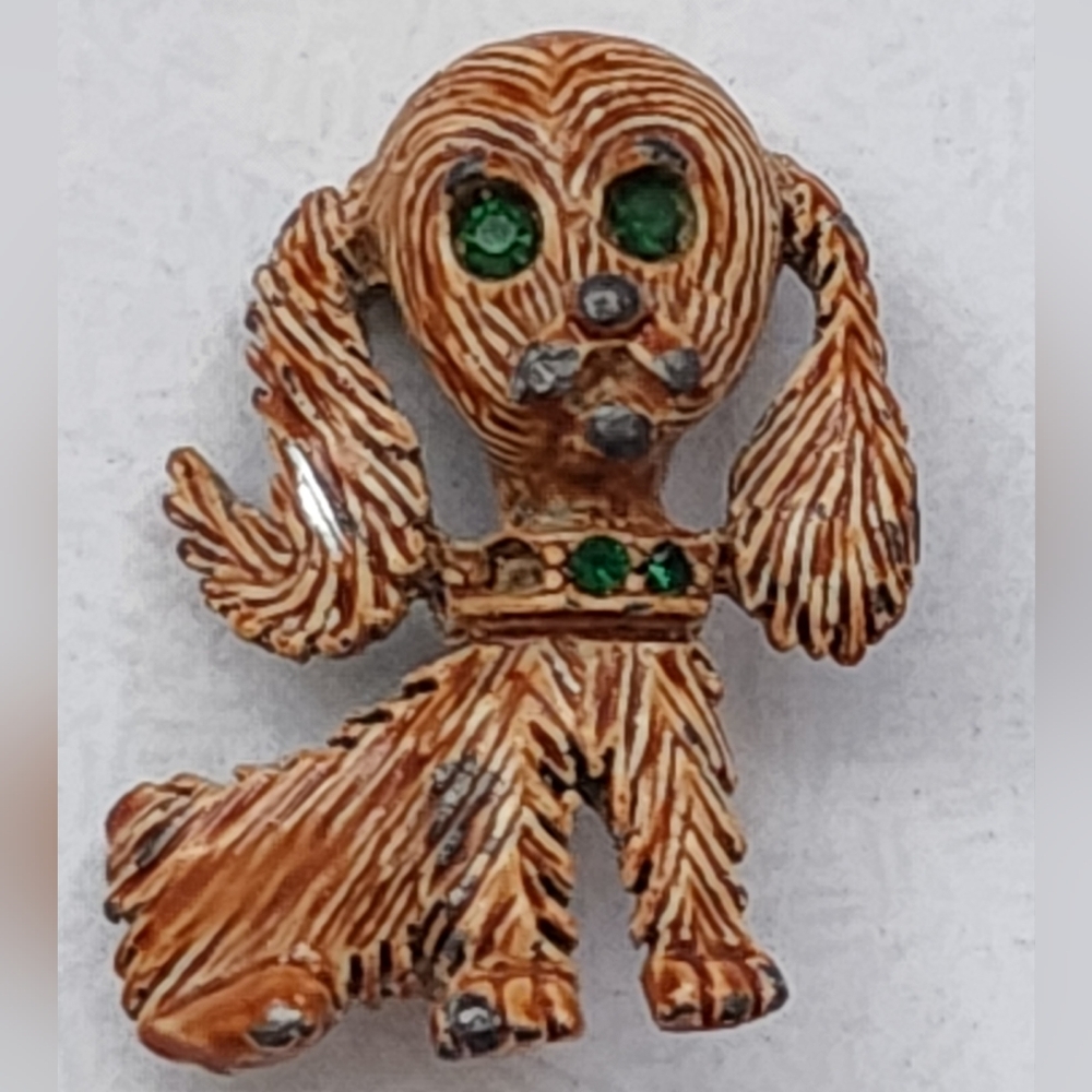 VINTAGE 60s-70s Brooch Spaniel Brown Enamel